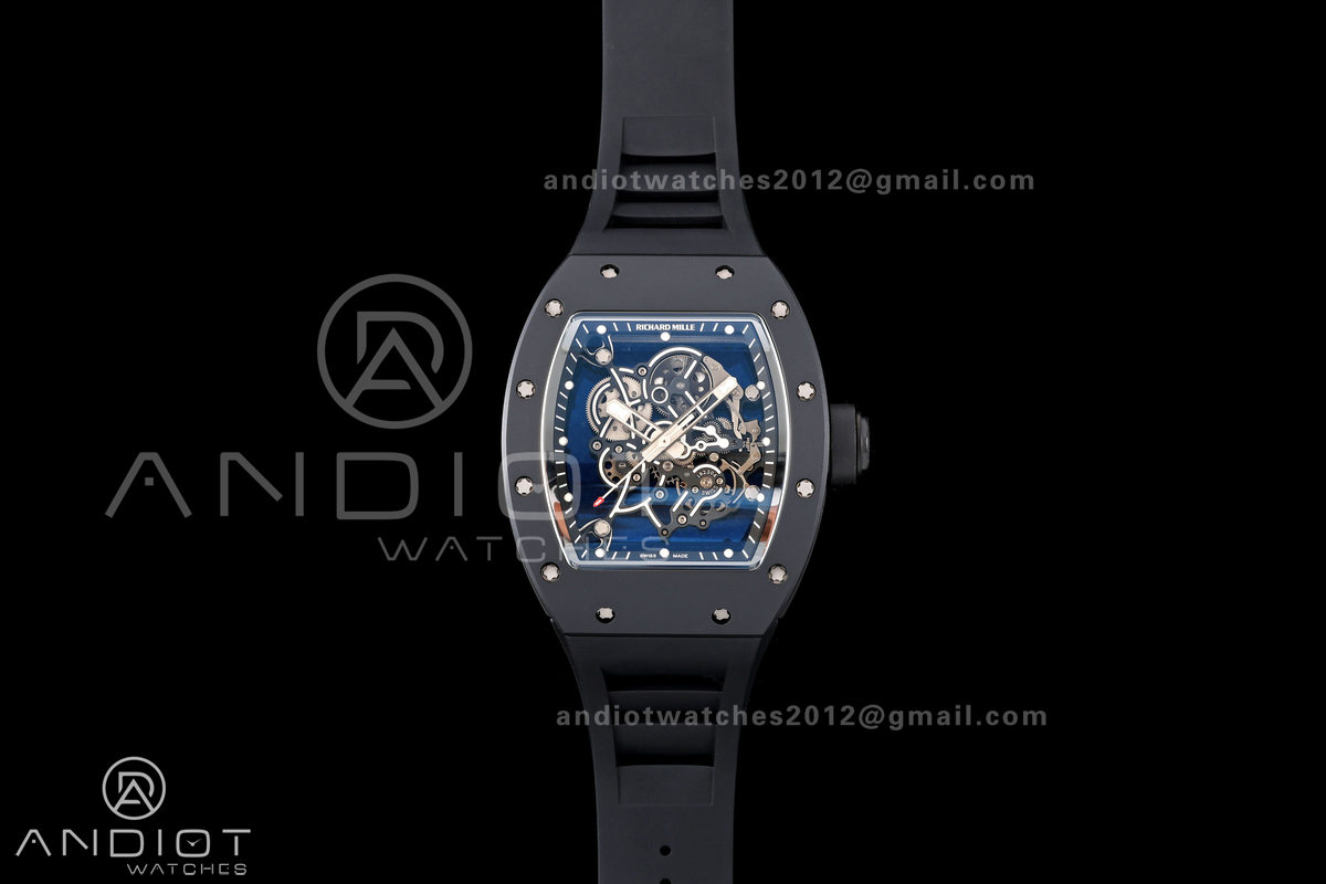 RM055 Black Ceramic A9F 1:1 Best Edition Black Inner Bezel on Black Rubber Strap RMUL2 Free Sprung